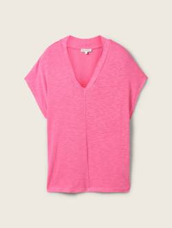 TOM TAILOR Damen T-Shirt mit V-Ausschnitt, rosa, Uni, Gr. XXL von Tom Tailor