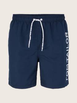 TOM TAILOR Herren Badehose mit großem Schrift-Print seitlich, blau, Textprint, Gr. S von Tom Tailor