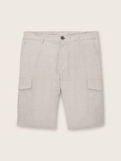 TOM TAILOR Herren Cargo Shorts mit Leinen, braun, Glencheck Muster, Gr. 30 von Tom Tailor