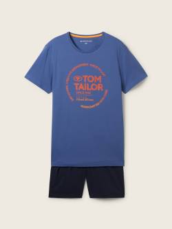 TOM TAILOR Herren Kurz-Pyjama mit Logo Print, blau, Logo Print, Gr. 48 von Tom Tailor