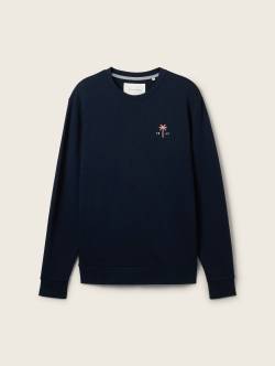 TOM TAILOR Herren Sweatshirt mit Stickerei, blau, Uni, Gr. L von Tom Tailor