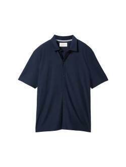 TOM TAILOR Herren T-Shirt mit Knopfleiste, blau, Uni, Gr. L von Tom Tailor