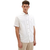 TOM TAILOR Kurzarmhemd Kurzarm Hemd mit Leinen Regular Freizeit Kent Kragen Design Shirt 7362 in Weiß von Tom Tailor