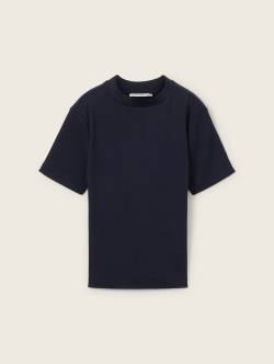 TOM TAILOR Mädchen Cropped T-Shirt mit Rippstruktur, blau, Uni, Gr. 152 von Tom Tailor