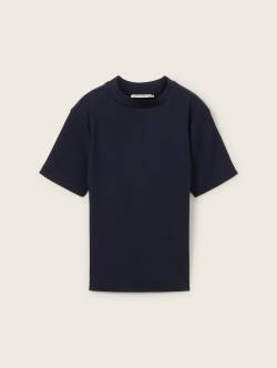 TOM TAILOR Mädchen Cropped T-Shirt mit Rippstruktur, blau, Uni, Gr. 176 von Tom Tailor