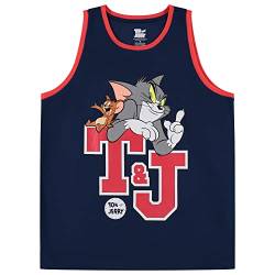 Herren Tom & Jerry Basketballtrikot – Klassisches Hanna-Barbera Mesh Basketball Tank Top – Vintage Cartoon Mesh Jersey Tank Top, Marineblau, XL von Tom and Jerry