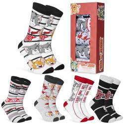 Tom und Jerry Lustige Socken für Männer & Teenager 5er Pack - Gr. 40-45, Bunte Baumwollsocken - Geschenke für Herren (Grau/Mehrfarbig) von Tom and Jerry