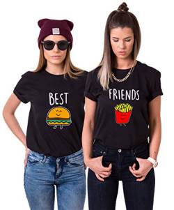 Best Friends T-Shirts für Zwei Mädchen Burger Pommes Sister BFF T Shirt für 2 Damen Beste Freunde Tshirts Freundin Schwestern Geschenke 1 Stück (1 Stück - Burger - Schwarz, S) von Tom's Couples Shop