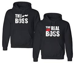 King Queen Pullover Set Real Boss Partner Tops Couple Pulli Pärchen Hoodie Mr Mrs Partnerlook Kapuzenpullover für Paar Liebespaar (Boss - Schwarz - 1 Stück, XXL) von Tom's Couples Shop