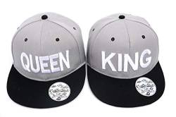 Tom's Couples Shop Partner Cap King Queen Snapback Set Liebhaber Paare Kappe Basecap Mütze für für Pärchen 3D Bestickte Paar (Grau + Schwarz) von Tom's Couples Shop