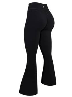 Yogahose für Damen, 7/8, hohe Taille, Workout-Yoga-Leggings für Damen, Po-Heben, Bauchkontrolle, Booty-Leggings, Flare Black-Laser, S von TomTiger