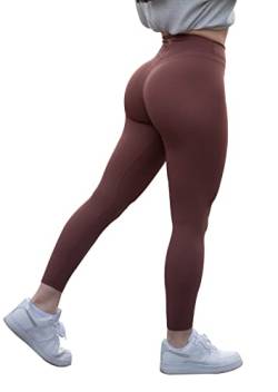 TomTiger Damen-Yogahose, hohe Taille, Workout, Yoga, Leggings für Frauen, Po, Heben, Bauchkontrolle, Booty Strumpfhose - Braun - Mittel von TomTiger