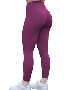TomTiger Damen Yogahose 7/8 Hohe Taille Workout Yoga Leggings für Frauen Butt Lifting Bauchkontrolle Booty Strumpfhosen, Magenta / Violett, M von TomTiger