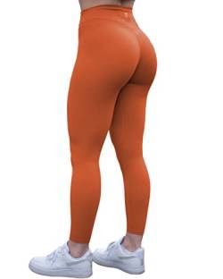 TomTiger Damen-Yogahose mit hoher Taille, Workout-Yoga-Leggings für Frauen, Po-Lifting, Bauchkontrolle, Booty Strumpfhosen, Orange Rost, Groß von TomTiger