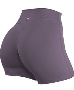 TomTiger Workout-Shorts für Damen, hohe Taille, Fitnessstudio, Fitness, Laufen, Yoga, Fahrrad, aktive Übung, Damen, kurz, Bauchkontrolle, 7,6 cm, Schwarze Pflaume, Klein von TomTiger