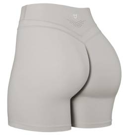 TomTiger Yoga-Shorts für Damen, Bauchkontrolle, hohe Taille, Biker-Shorts, Training, Po-Heben, Strumpfhose, kurze Hose für Damen, Nerzgrau, Klein von TomTiger