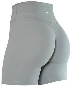TomTiger Yoga-Shorts für Damen, Bauchkontrolle, hohe Taille, Biker-Shorts, Training, Po-Heben, Strumpfhose, kurze Hose für Damen, Neutralgrau, X-Klein von TomTiger