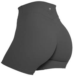 TomTiger Yoga-Shorts für Damen, Bauchkontrolle, hohe Taille, Biker-Shorts, Übung, Workout, Po-Heben, Strumpfhose, kurze Hose für Damen, Dunkel_Grau, X-Groß von TomTiger