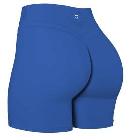 TomTiger Yoga-Shorts für Damen, Bauchkontrolle, hohe Taille, Biker-Shorts, Übung, Workout, Po-Heben, Strumpfhose, kurze Hose für Damen, Klassisches Blau, Klein von TomTiger