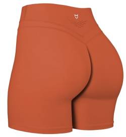 TomTiger Yoga-Shorts für Damen, Bauchkontrolle, hohe Taille, Biker-Shorts, Übung, Workout, Po-Heben, Strumpfhose, kurze Hose für Damen, Orange Rost, Klein von TomTiger