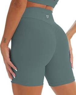 TomTiger Yoga-Shorts für Frauen, Bauchkontrolle, hohe Taille, Bikershorts, Übung, Workout, Po, Lifting Strumpfhose, kurze Hose, Eucalyptus, Mittel von TomTiger