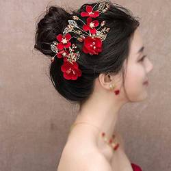 stücke Braut Rote Rose Blume Stirnband Haar Clips Kopf Band Hochzeit Perle Stirnbänder Gold Blatt Haarnadeln Frauen Perle kopfschmuck von Tomator