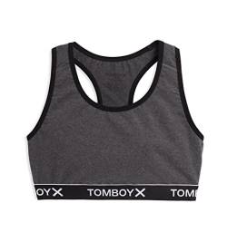 TomboyX Racerback BH Baumwolle Komfort Bralette für Damen Kabellos Ohne Polsterung Low Impact (3XS-6X), Kohle-Logo, X-Small von TomboyX