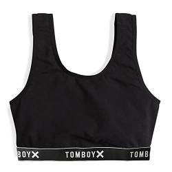 TomboyX Weicher BH Baumwolle U-Ausschnitt Bralette für Frauen Kabellos Keine Polsterung Niedrige Belastung (XS-5X), Schwarzes Logo, Medium von TomboyX