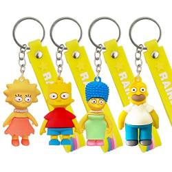 Tomicy Cartoon Schlüsselanhänger 4 Stück The Simpsons Schlüsselbund Persönlichkeit Anime Schlüsselanhänger PVC Schlüsselanhänger für Unisex Rucksack Pandent Geschenke von Tomicy