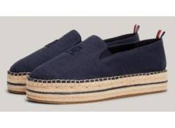 Espadrille TOMMY HILFIGER "TH EMBROIDERED CANVAS FLATFORM" Gr. 41, blau (dunkelblau) Damen Schuhe Plateau Slipper von Tommy Hilfiger