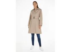 Kurzmantel TOMMY HILFIGER "COTTON SB HOODED BELTED COAT" Gr. 36, beige Damen Mäntel Kurze von Tommy Hilfiger