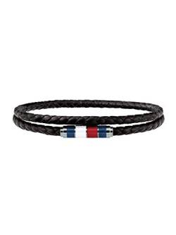 Tommy Hilfiger Casual Core Herren Armband Leder Schwarz, Edelstahl Silber 19 cm von Tommy Hilfiger