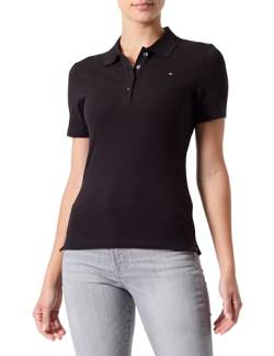 Tommy Hilfiger Damen 1985 Slim Pique Polo SS WW0WW42047 Langarm T-Shirt, Schwarz (Black), S von Tommy Hilfiger