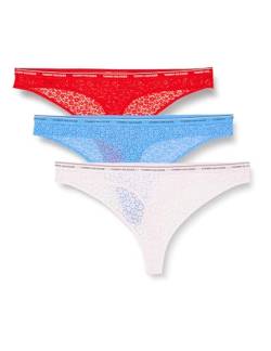 Tommy Hilfiger Damen 3er Pack Strings Premium Essential Tangas, Mehrfarbig (Fierce Red/Blue Spell/Pearly Pink), L von Tommy Hilfiger