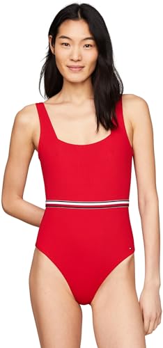 Tommy Hilfiger Damen Badeanzug One Piece Tiefer Rücken, Rot (Primary Red), M von Tommy Hilfiger