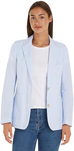 Tommy Hilfiger Damen Blazer Striped Poplin Regular Elegant, Blau (Ithaka Stp/ Breezy Blue), 42 von Tommy Hilfiger