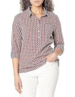 Tommy Hilfiger Damen Bluse Casual Check Roll Tab Ärmel Langarm Hemd, Chili Pepper Multi, Klein von Tommy Hilfiger