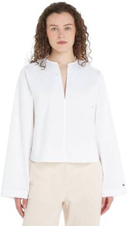 Tommy Hilfiger Damen Bluse Cotton Solid V-Ausschnitt, Weiß (Th Optic White), 40 von Tommy Hilfiger