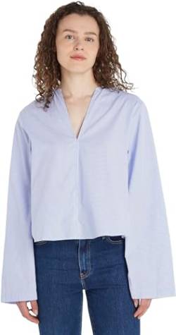 Tommy Hilfiger Damen Bluse Cotton V-Ausschnitt, Blau (Blue Stripe), 38 von Tommy Hilfiger