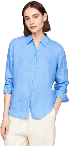 Tommy Hilfiger Damen Bluse Leinen Relaxed Shirt Hemdbluse, Blau (Blue Spell), 36 von Tommy Hilfiger