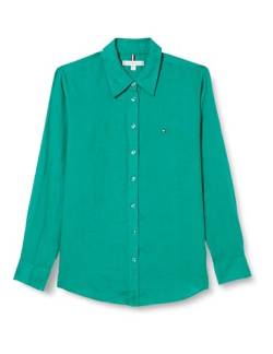 Tommy Hilfiger Damen Bluse Leinen Relaxed Shirt Hemdbluse, Grün (Olympic Green), 36 von Tommy Hilfiger