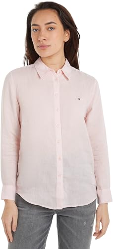 Tommy Hilfiger Damen Bluse Leinen Relaxed Shirt Hemdbluse, Rosa (Whimsy Pink), 34 von Tommy Hilfiger