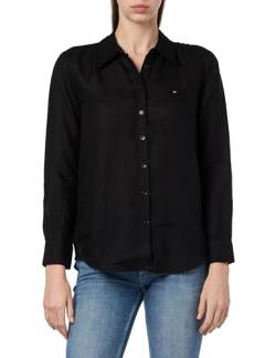 Tommy Hilfiger Damen Bluse Leinen Relaxed Shirt Hemdbluse, Schwarz (Black), 36 von Tommy Hilfiger