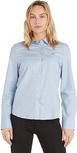 Tommy Hilfiger Damen Bluse Organic Regular Shirt Hemdbluse, Blau (Breezy Blue), 44 von Tommy Hilfiger