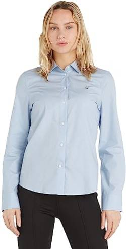 Tommy Hilfiger Damen Bluse Organic Regular Shirt Hemdbluse, Blau (Breezy Blue), 46 von Tommy Hilfiger