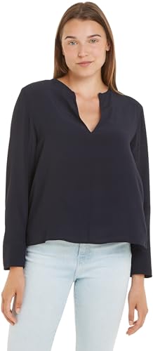 Tommy Hilfiger Damen Bluse Viscose Crepe Blouse V-Ausschnitt, Blau (Desert Sky), 44 von Tommy Hilfiger