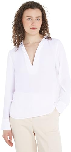 Tommy Hilfiger Damen Bluse Viscose Crepe V-Ausschnitt, Weiß (Th Optic White), 38 von Tommy Hilfiger