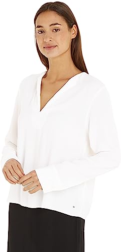 Tommy Hilfiger Damen Bluse Viscose Crepe V-Neck Elegant, Beige (Ancient White), 38 von Tommy Hilfiger