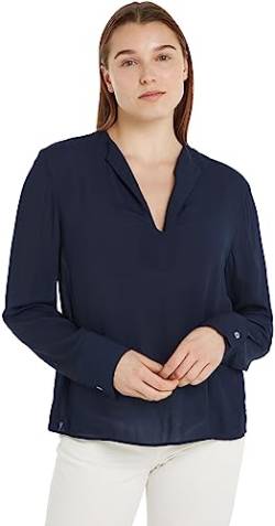 Tommy Hilfiger Damen Bluse Viscose Crepe V-Neck Elegant, Blau (Desert Sky), 42 von Tommy Hilfiger