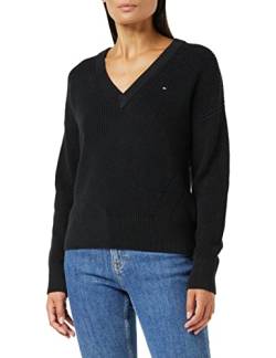 Tommy Hilfiger Damen Cotton V-NK Sweater WW0WW35776 Pullover, Schwarz (Black), S von Tommy Hilfiger